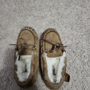 Cozy Tan Kids Moccasin Slippers